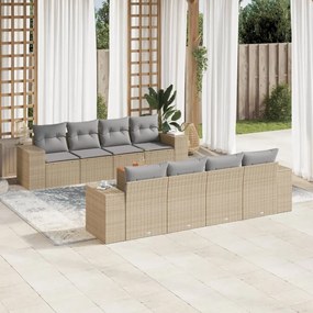 9 pcs conjunto de sofás p/ jardim com almofadões vime PE bege
