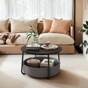 Mesa de centro 75 cm de diâmetro com cesto em tecido Preto-cinza ardósia