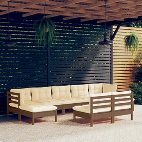 vidaXL 9pcs conj. lounge jardim + almofadões pinho maciço castanho-mel