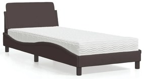 vidaXL Cama com colchão Dover 90x190 cm tecido castanho-escuro