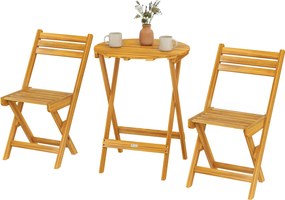 Conjunto de jardim 60x60x75 cm dobrável de 3 peças em madeira de acácia com mesa redonda e 2 cadeiras, sem montagem, cor natural