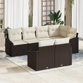 Conjunto de Jantar de Jardim de 7 Peças com Almofadas em Rattan Sintét