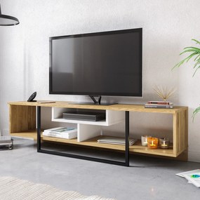 Móvel TV Asal – Branco/Preto/Carvalho – 149,4 cm x 40,2 cm x 35,2 cm