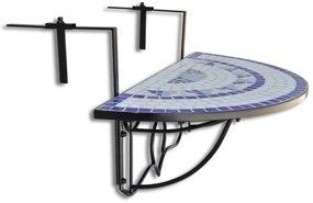 Mesa de varanda suspensa mosaico azul e branco