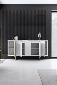 Aparador "Madrid" com 4 Portas - Branco e Dourado - 160x80x35 cm - Des