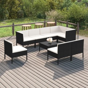 vidaXL 9 pcs conjunto lounge de jardim c/ almofadões vime PE preto