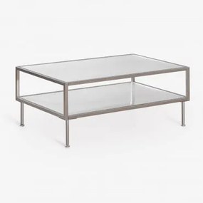 Mesa De Centro Retangular Em Aço E Vidro Paoline Cinza Cromado - Sklum