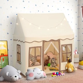 Tenda Infantil com Luzes Estreladas e Tapete Lavável Antiderrapante 121 x 101 x 137 cm Bege e Castanho