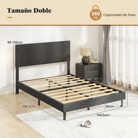 Estrutura de cama 140 x 200 cm com plataforma estofada (COLCHÃO NÃO INCLUIDO), cabeceira Chevron ajustável em altura e base de ripas de madeira incluí