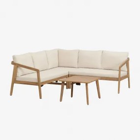 Conjunto De Jardim Com Sofá De Canto E Mesa De Apoio Em Madeira De Acácia Kaela Marrom Acácia Claro - Sklum