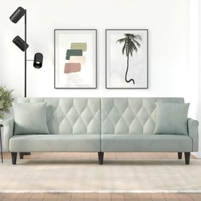 vidaXL Sofá-cama com apoio de braços veludo cinzento-claro