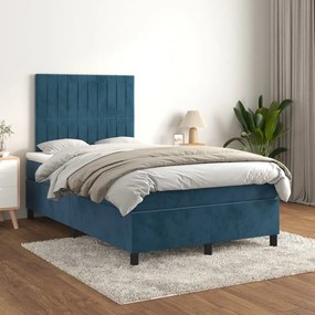 Cama boxspring com colchão 120x200 cm veludo azul-escuro