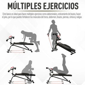 HOMCOM Banco de Abdominais Dobrável com Altura Ajustável 4 Ângulos Suporte para Pernas Ergonómico Multifuncional Banco de Exercícios 44,5x143x84-92 cm Preto