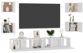 7 pcs conjunto de móveis de TV derivados de madeira branco