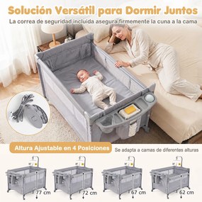 Berço Portátil Multifuncional, 110 x 76 x 77 cm, Dobrável com Muda-fraldas, Cinzento-claro