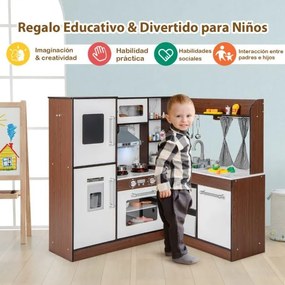 Cozinha de brincar 100 x 88 x 97 cm de canto com luzes e sons Sistema de água Cortinas e cestos Armazenamento e acessórios Café