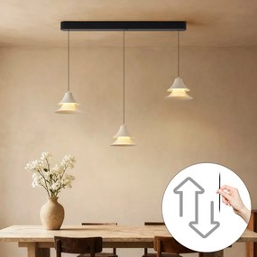 Candeeiro suspenso preto com bege incluindo LED regulável em 3 níveis 3 luzes Easylift - Witch