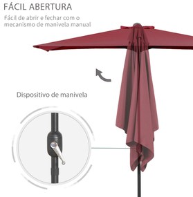 Outsunny Chapéu de Sol Semicircular de Jardim Chapéu de Sol a manivela Resistente à Água e Anti UV para Pátio Terraço 230x130x245cm Vinho