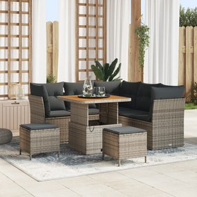 Conjunto de Sofá de Jardim de 8 Peças com Almofadas Cinza Polirattan A
