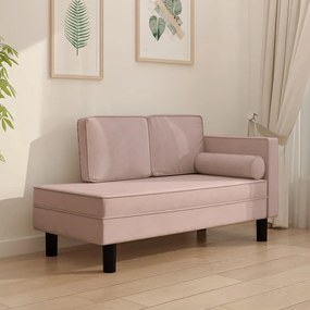 vidaXL Chaise longue com almofadões e rolo veludo rosa