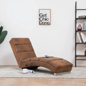 vidaXL Chaise longue de massagens camurça artificial castanho