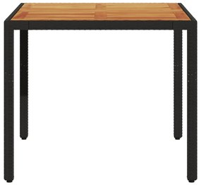 Mesa de jardim com tampo de madeira de acácia vime PE preto