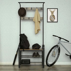 Cabide Bengaleiro entrada Hall com banco e sapateira 33,7 x 72 x 183 cm Castanho Vintage e Preto