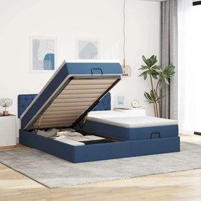 vidaXL Estrutura de cama otomana com colchões 160x200cm tecido azul