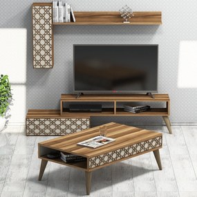 Conjunto de Mobiliário de Sala de Estar Planet – Nogueira e Creme – TV