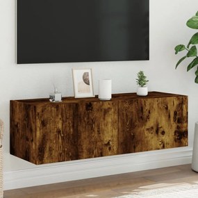 vidaXL Móvel de parede p/ TV c/ luzes LED 100x35x31 cm carvalho fumado