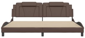 Estrutura cama c/ luz LED 200x200 cm couro artificial castanho