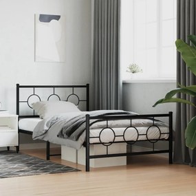 vidaXL Estrutura de cama com cabeceira e pés 107x203 cm metal preto