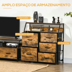 Cómoda com 5 Gavetas de Tecido Dobrável e Prateleira Aberta Armário de Armazenamento para Estudio Dormitório Estilo Industrial Anti-Tombo 83,5x29x87cm