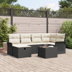Conjunto de Sofá de Jardim de 7 Peças com Almofadas Preto Rattan Polím