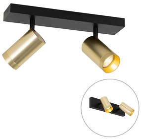 Foco de teto preto com dourado ajustável 2 luzes - Jeana Luxe Moderno