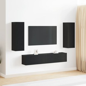Conjunto de armário de TV vidaXL 4 peças montado na parede Carvalho preto Madeira resistente