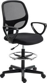 Cadeira de escritório ergonómica, cadeira de escritório com apoio para os pés e braços, altura ajustável, 59 x 58 x 103-123 cm, preta