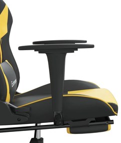 Cadeira gaming massagens c/ apoio pés couro artif. Ouro/Preto