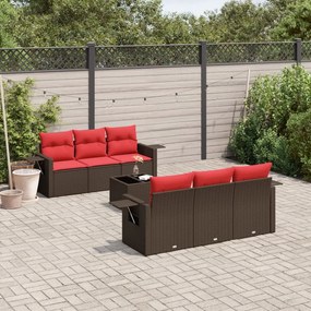vidaXL 7 pcs conjunto de sofás jardim c/ almofadões vime PE castanho