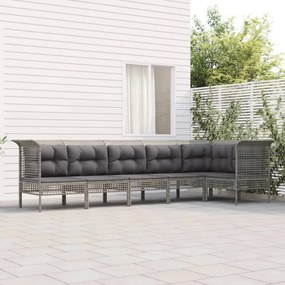 vidaXL 6 pcs conjunto lounge de jardim c/ almofadões vime PE cinzento