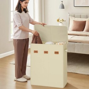 Cesto para roupa suja com três compartimentos (160L) 64 x 33 x 75 cm Creme