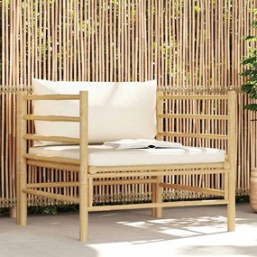 vidaXL Sofá de jardim em bambu com almofadões branco nata