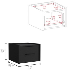 Mesa de cabeceira Boa, 25 x 35 x 33,5 cm preta