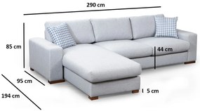 Sofá de Canto Loop – Cinzento Claro – 290 cm x 194 cm