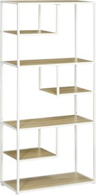 HOMCOM Estante de Armazenamento para Livros com Estrutura de Aço para Escritório Sala de Estar Estúdio 83x34x180cm Carvalho e Branco | Aosom Portugal