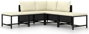 5 pcs conjunto sofás de jardim com almofadões vime PE preto
