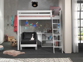 Conjunto Cama alta de Criança PINO 90 x 200 cm + estrado + escada + estante + sofá-cama Branca