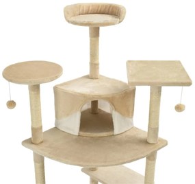 Árvore p/ gatos c/ postes arranhadores sisal 203 cm bege/branco