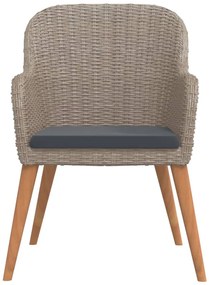 3 pcs conjunto de jantar para jardim com almofadões castanho
