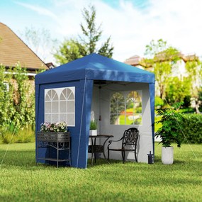 Tenda de jardim dobrável 202 C x 202 L x 261 A cm, ajustável em altura, com proteção UV 30+, 3 paredes laterais, azul